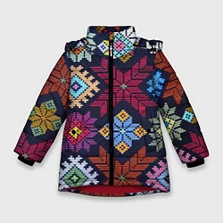 Куртка зимняя для девочки Орнамент удмуртский, цвет: 3D-красный