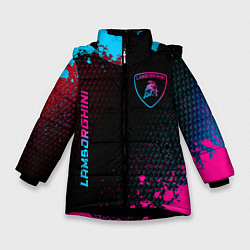 Зимняя куртка для девочки Lamborghini - neon gradient: надпись, символ