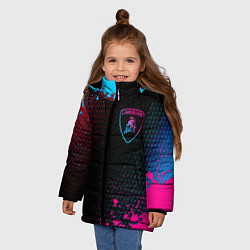 Куртка зимняя для девочки Lamborghini - neon gradient: надпись, символ, цвет: 3D-черный — фото 2