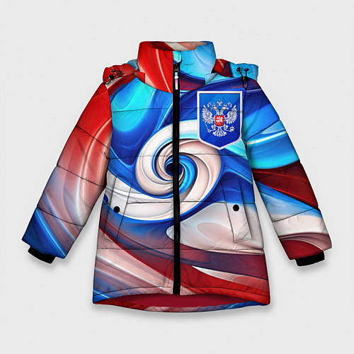 Зимняя куртка для девочки Абстракция герб России / 3D-Красный – фото 1
