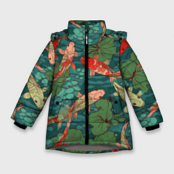 Куртка зимняя для девочки Паттерн карпы кои, цвет: 3D-светло-серый