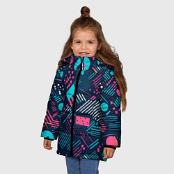 Куртка зимняя для девочки Абстракция синяя паттерн, цвет: 3D-светло-серый — фото 2