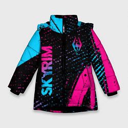 Зимняя куртка для девочки Skyrim - neon gradient: надпись, символ