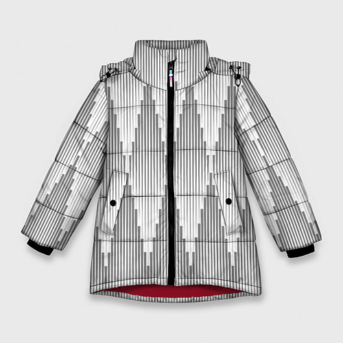 Зимняя куртка для девочки Серые длинные ромбы / 3D-Красный – фото 1