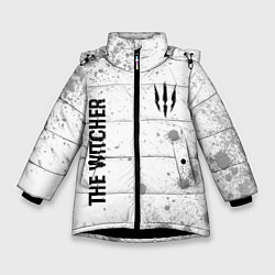 Зимняя куртка для девочки The Witcher glitch на светлом фоне: надпись, симво