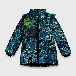 Зимняя куртка для девочки Мозаичный узор в синих и зеленых тонах
