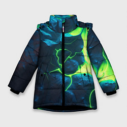 Куртка зимняя для девочки Неоновый зеленый разлом плит, цвет: 3D-черный