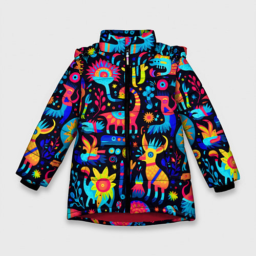 Зимняя куртка для девочки Космические веселые монстрики / 3D-Красный – фото 1