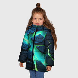 Куртка зимняя для девочки Разлом объемных зеленых плит, цвет: 3D-черный — фото 2