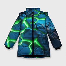 Куртка зимняя для девочки Разлом зеленых плит, цвет: 3D-черный