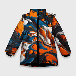 Куртка зимняя для девочки Акриловые краски - оранжевые, цвет: 3D-черный