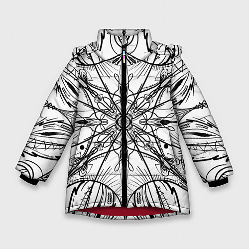 Зимняя куртка для девочки Абстрактный контрастный паттерн / 3D-Красный – фото 1