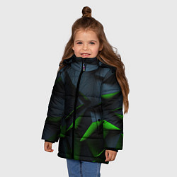 Куртка зимняя для девочки Черные и зеленые плиты, цвет: 3D-светло-серый — фото 2