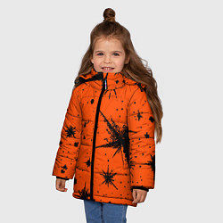 Куртка зимняя для девочки Огненный оранжевый абстракция, цвет: 3D-черный — фото 2