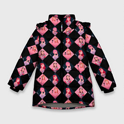 Куртка зимняя для девочки Клеточка black pink, цвет: 3D-светло-серый