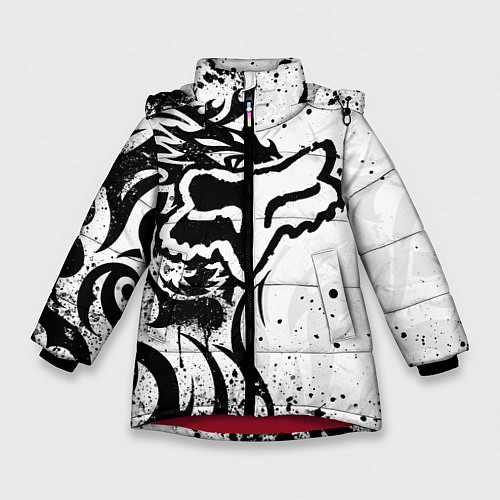 Зимняя куртка для девочки Fox motocross - белый дракон / 3D-Красный – фото 1