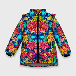 Куртка зимняя для девочки Зеркальный цветочный паттерн - мода, цвет: 3D-светло-серый