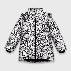 Куртка зимняя для девочки Абстракция фиолетовые цветы, цвет: 3D-черный
