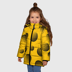 Куртка зимняя для девочки Объемные черные шары на оранжевом поле, цвет: 3D-черный — фото 2