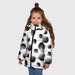 Куртка зимняя для девочки Черные полосатые шары на белом, цвет: 3D-черный — фото 2
