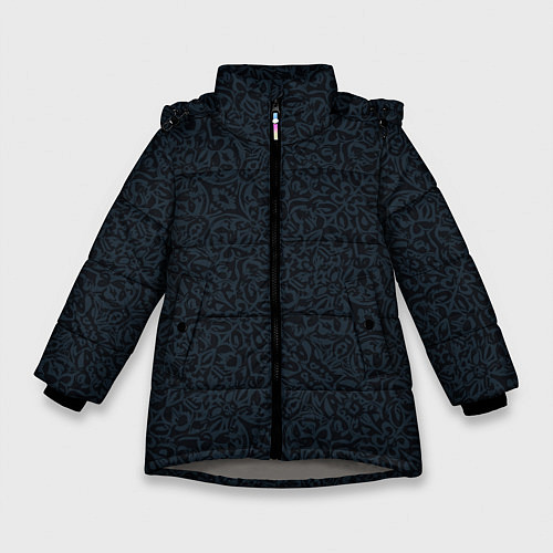 Зимняя куртка для девочки Чёрно-синий паттерн / 3D-Светло-серый – фото 1