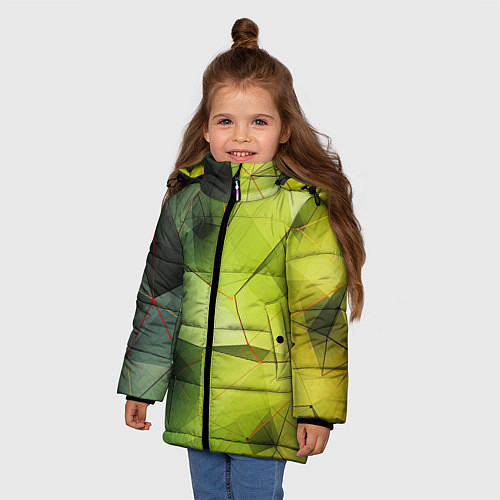 Зимняя куртка для девочки Зеленая текстура объемная / 3D-Светло-серый – фото 3