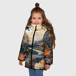 Куртка зимняя для девочки Солнечное утро в цветущих горах, цвет: 3D-светло-серый — фото 2