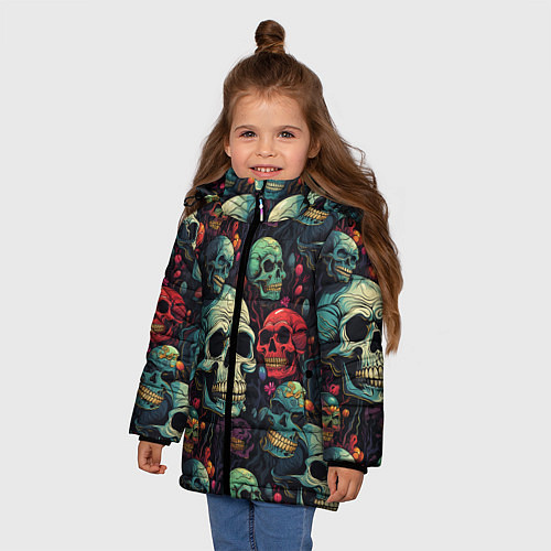 Зимняя куртка для девочки Милый skull / 3D-Светло-серый – фото 3