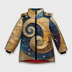 Зимняя куртка для девочки Синий золотой декоративный орнамент