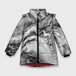 Куртка зимняя для девочки Черно-белая мраморная абстракция, цвет: 3D-красный