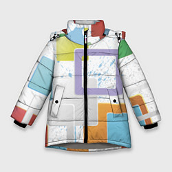 Куртка зимняя для девочки Абстрактный фон красочные квадраты гранж, цвет: 3D-светло-серый