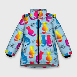 Зимняя куртка для девочки Коты звездные и веточки