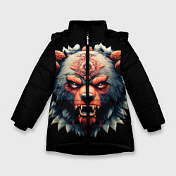 Куртка зимняя для девочки С разъяренным медведем, цвет: 3D-черный