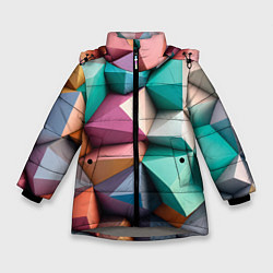 Куртка зимняя для девочки Полигональные объемные кубы и тетраэдры в пастельн, цвет: 3D-светло-серый