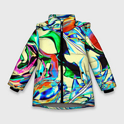 Куртка зимняя для девочки Яркие абстрактные разводы, цвет: 3D-светло-серый