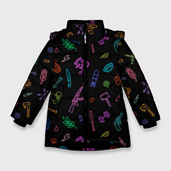 Куртка зимняя для девочки Оружие - цветной на чёрном, цвет: 3D-черный