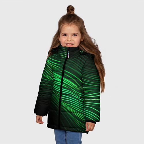 Зимняя куртка для девочки Green neon lines / 3D-Светло-серый – фото 3