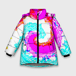 Куртка зимняя для девочки Тай-дай бирюзово-розовый, цвет: 3D-светло-серый