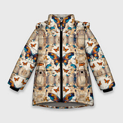 Куртка зимняя для девочки Бабочки узор, цвет: 3D-светло-серый