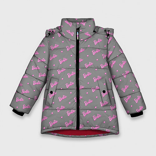 Зимняя куртка для девочки Паттерн - Барби и серый фон / 3D-Красный – фото 1