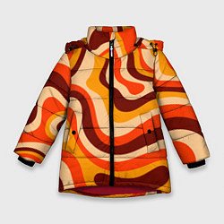 Куртка зимняя для девочки Ретро текстура линий, цвет: 3D-красный