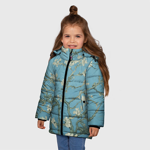 Зимняя куртка для девочки Цветущие ветки миндаля - картина ван Гога / 3D-Светло-серый – фото 3