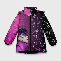 Куртка зимняя для девочки Лил Пип тату фиолетовый, цвет: 3D-черный