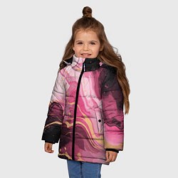 Куртка зимняя для девочки Абстрактный черно-розовый мраморный узор, цвет: 3D-светло-серый — фото 2