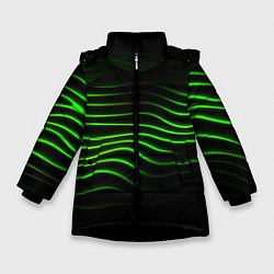 Куртка зимняя для девочки Зеленые абстрактные волны, цвет: 3D-черный