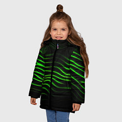 Куртка зимняя для девочки Зеленые абстрактные волны, цвет: 3D-черный — фото 2