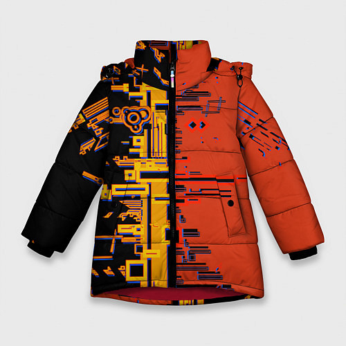 Зимняя куртка для девочки Кибер-глитч красный / 3D-Красный – фото 1