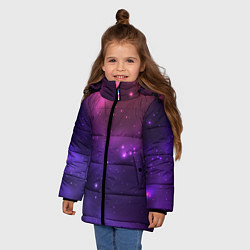 Куртка зимняя для девочки Разноцветный космос - неоновое свечение, цвет: 3D-черный — фото 2