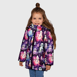 Куртка зимняя для девочки Хэллоуин Акварельные привидения, цвет: 3D-черный — фото 2