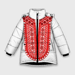 Куртка зимняя для девочки Красная славянская вышиванка, цвет: 3D-черный